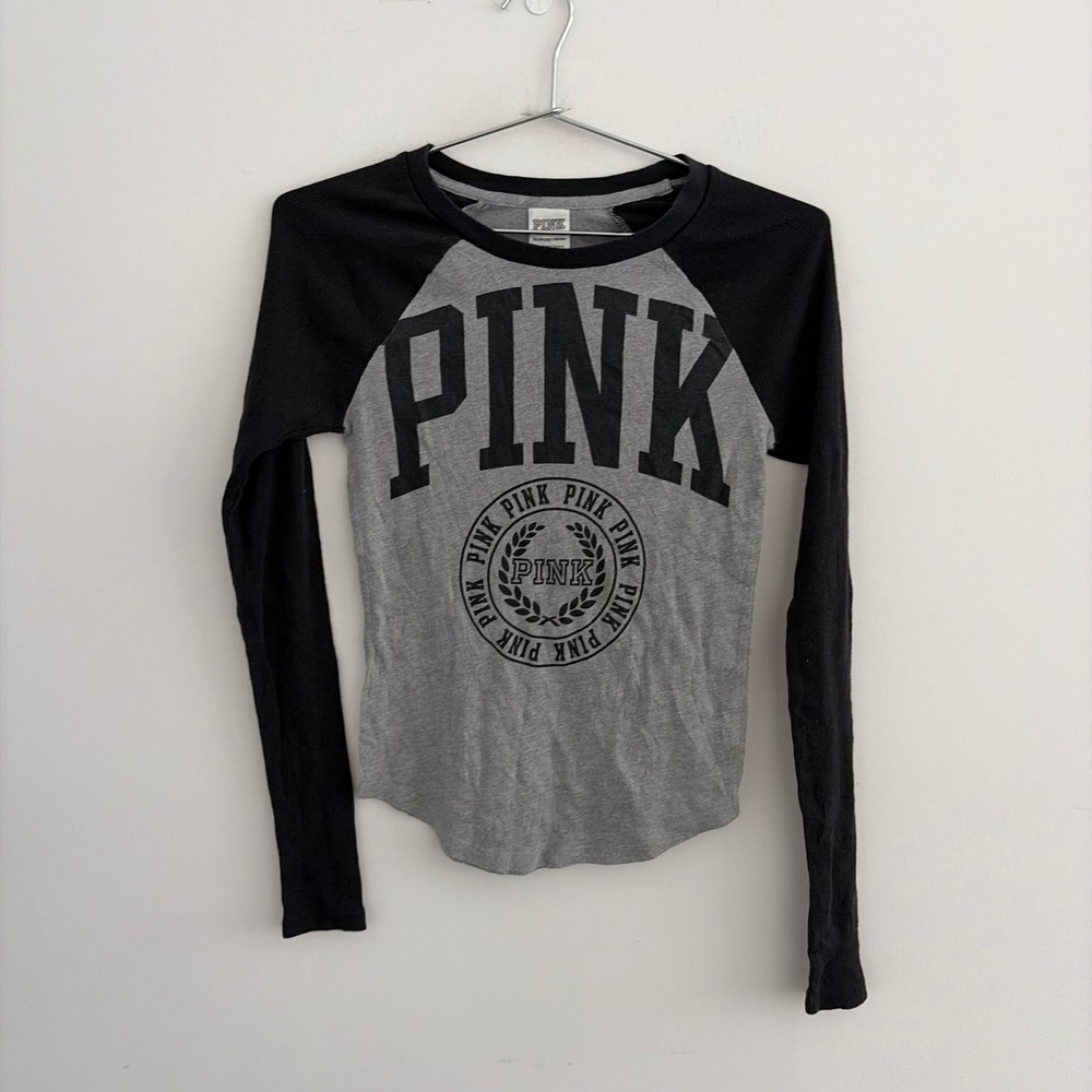 Pink Victoria's Secret Raglan Baseball Tee Grey Black XS